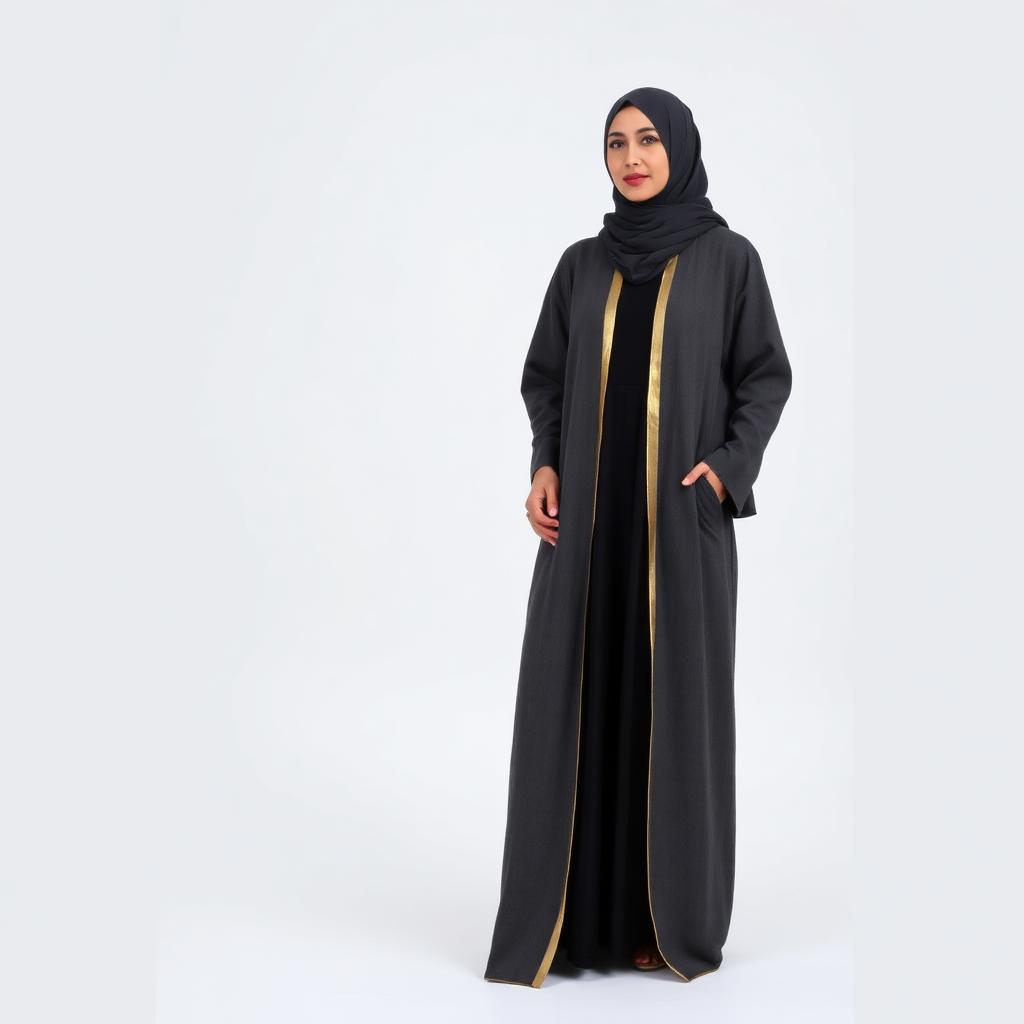 عباية مفتوحة فحمي مع ذهبي